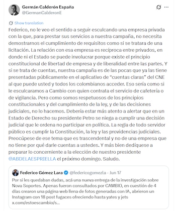 Según la Fundación, este tipo de declaraciones sugieren un trato diferenciado hacia periodistas y medios de comunicación - crédito @GermanCalderonE/X