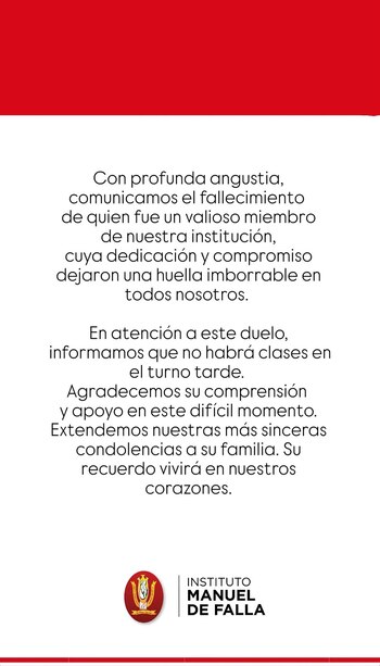 El comunicado del establecimiento escolar