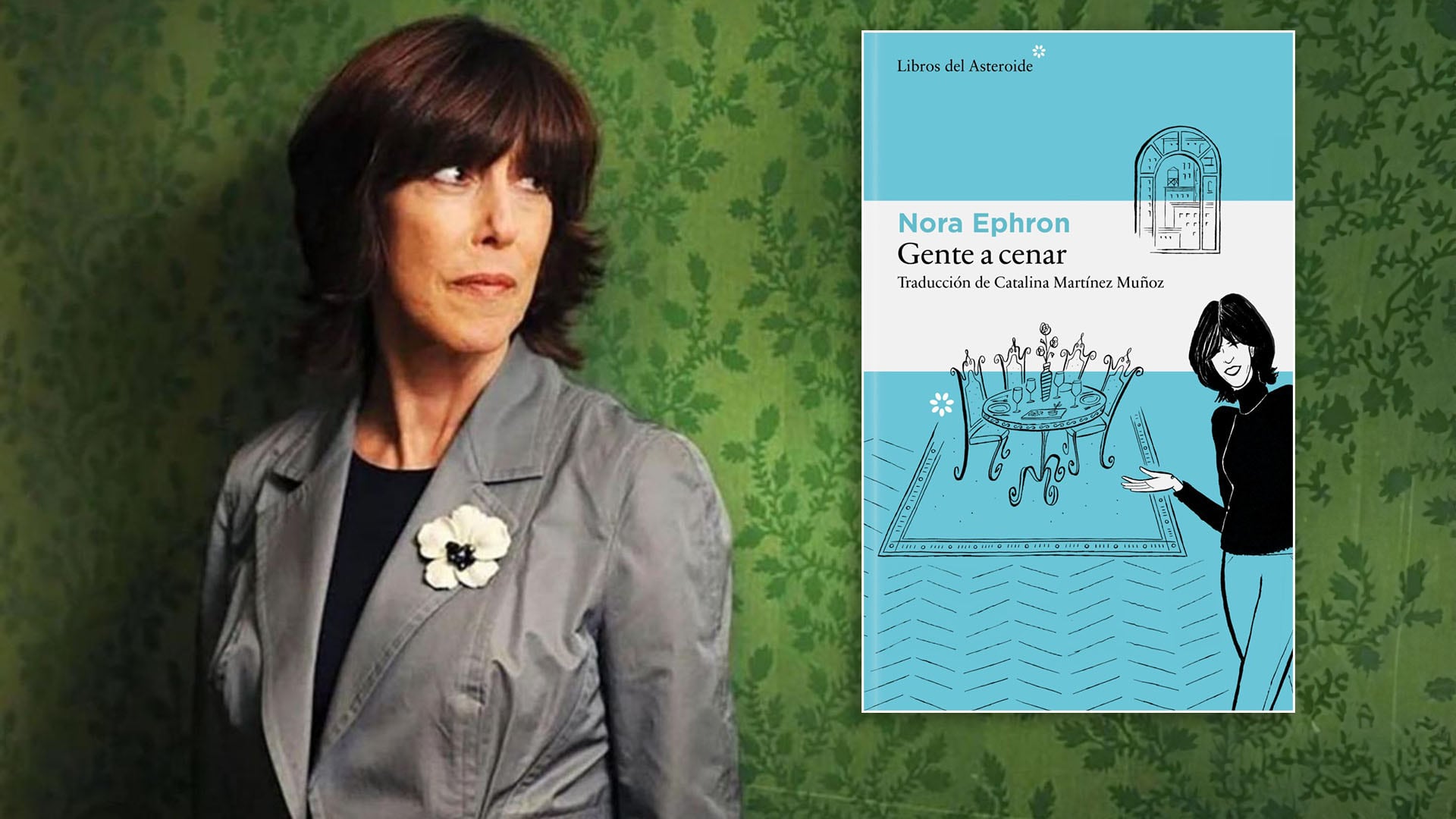 Nora Ephron, la reconocida escritora y cineasta, aparece junto a la portada de su libro