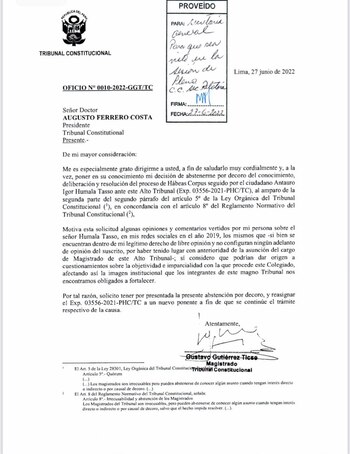 Documento del pedido del magistrado
