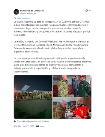 La ayuda de Argentina llegó a Venezuela tuit
