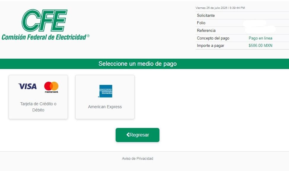 La CFE revisa el caso y, si procede, realiza el ajuste correspondiente en la facturación o, en su caso, la devolución del monto cobrado en exceso. (Captura CFE)