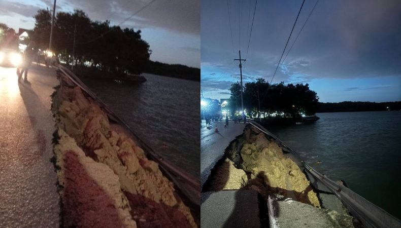 El colapso del acceso principal a la isla de Flores afecta la conectividad de este destino turístico de Petén, en el norte de Guatemala. (Cortesía: Coordinadora Nacional para la Reducción de Desastres)