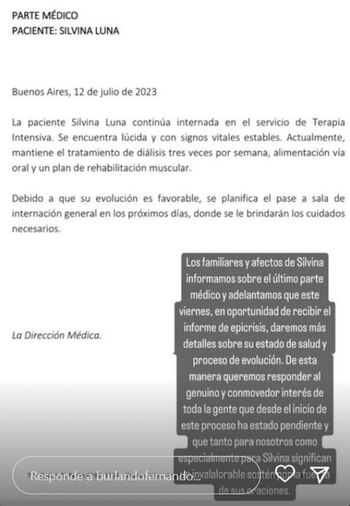 El último parte médico sobre