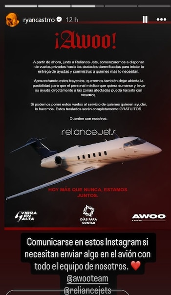 Artistas y fundaciones ponen aviones privados al servicio de la ayuda por el terremoto en Colombia - crédito @ryancastro/IG