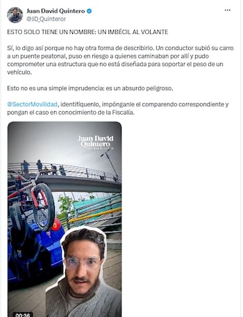Tras la difusión del caso en redes sociales, el concejal Juan David Quintero pidió que se le identifique - crédito @JD_Quinteror/X