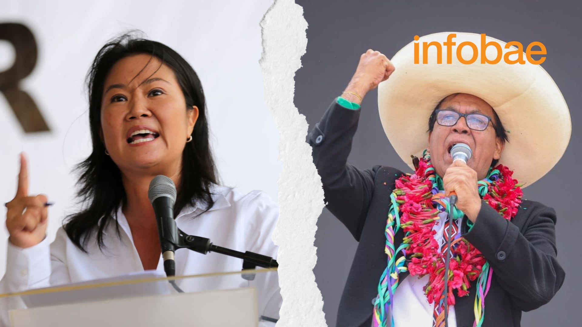 Keiko Fujimori y Roberto Sánchez empatan en intención de voto de cara a la segunda vuelta del 7 de junio. (Foto: Composición - Infobae)
