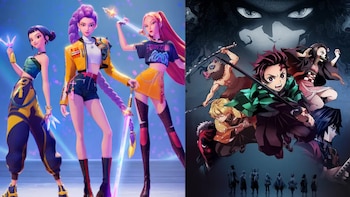 Las Guerreras K-pop y Demon Slayer son animadas y son muy populares entre los jóvenes. (Fotocomposición Infobae)