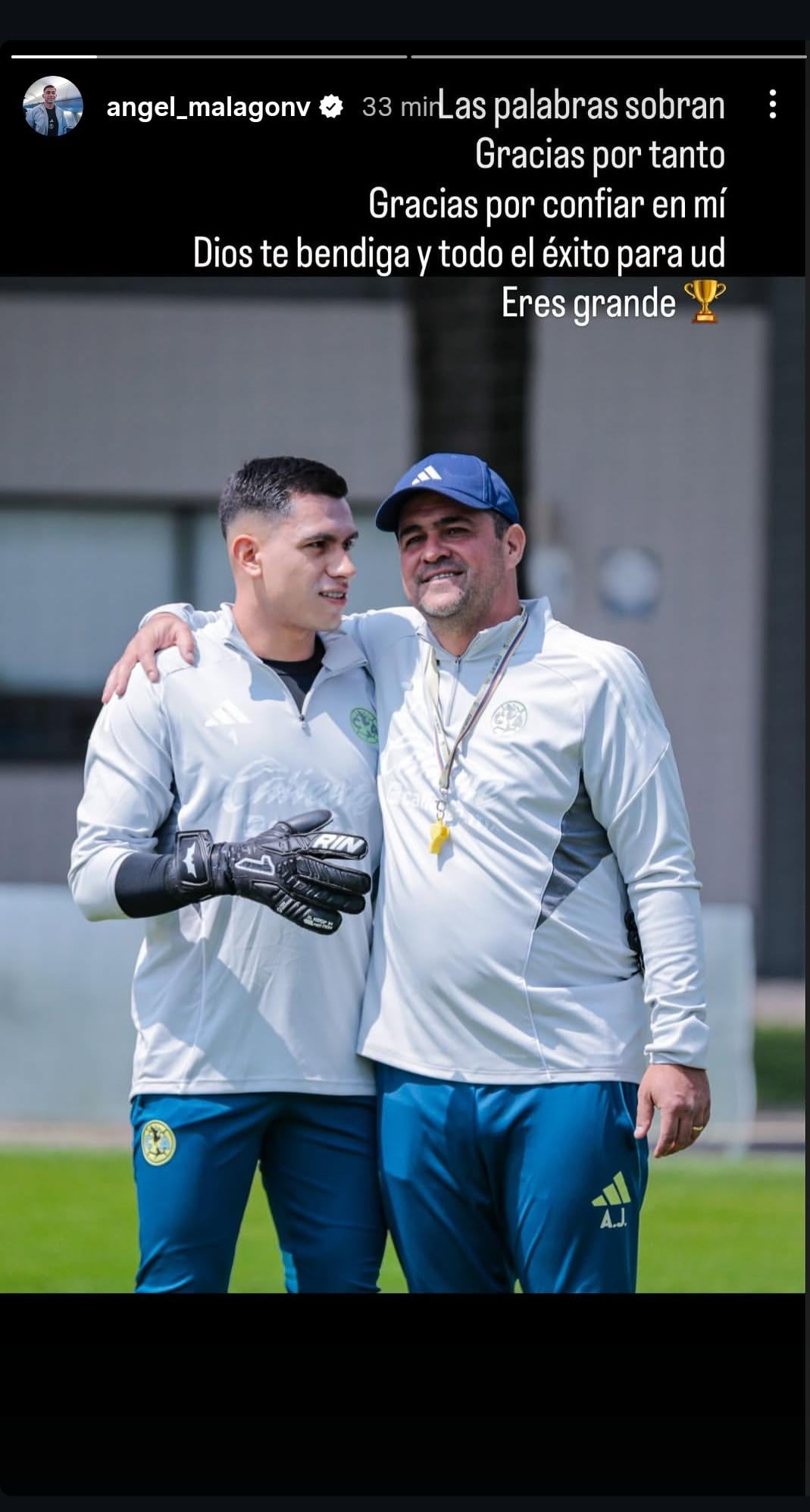 Malagón agradeció a Jardine tras salir del Club América (Instagram / Luis Ángel Malagón)