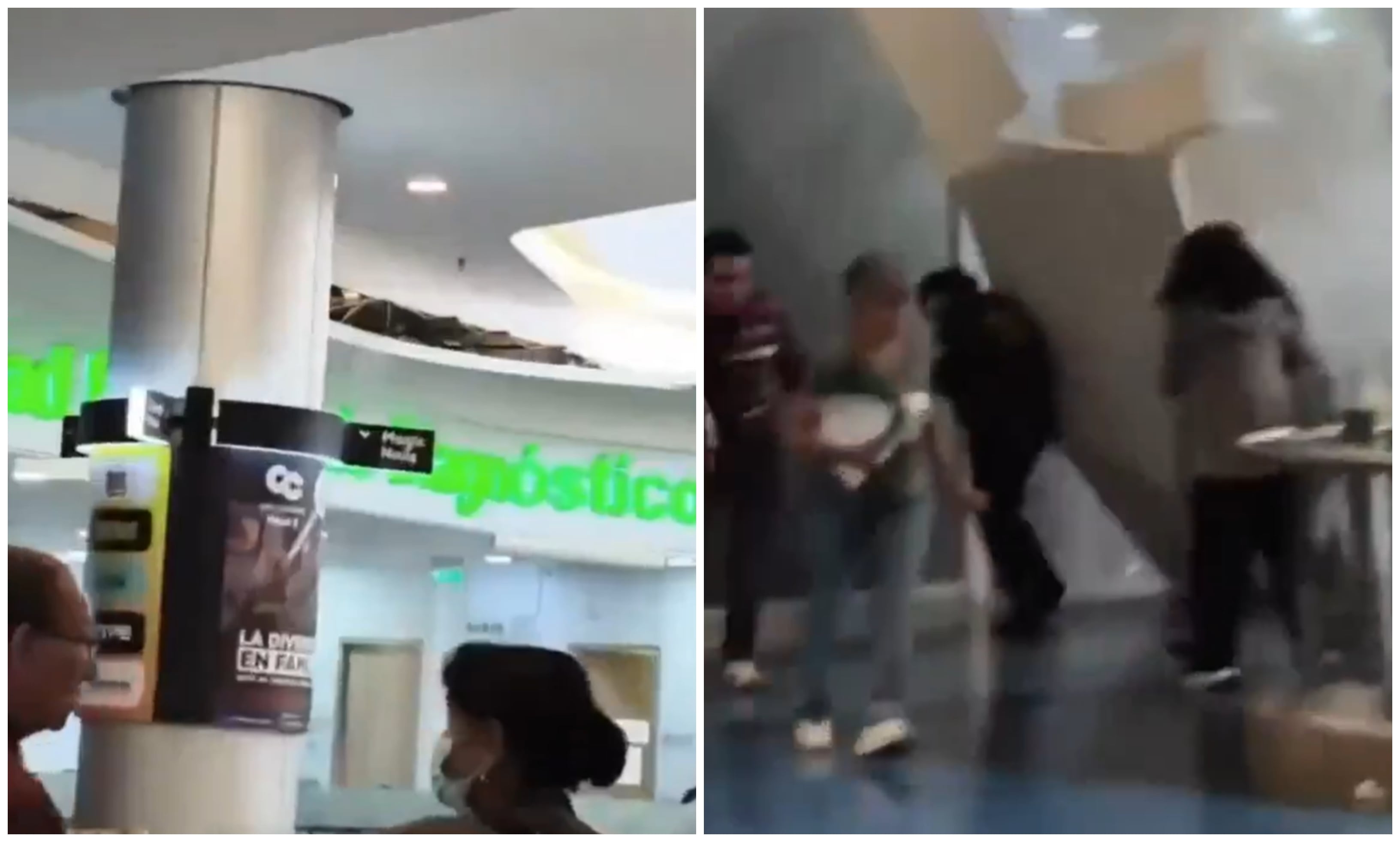 Parte del techo de un centro comercial en Bogotá se cayó encima de un guarda de seguridad: así se vivieron los momentos de pánico