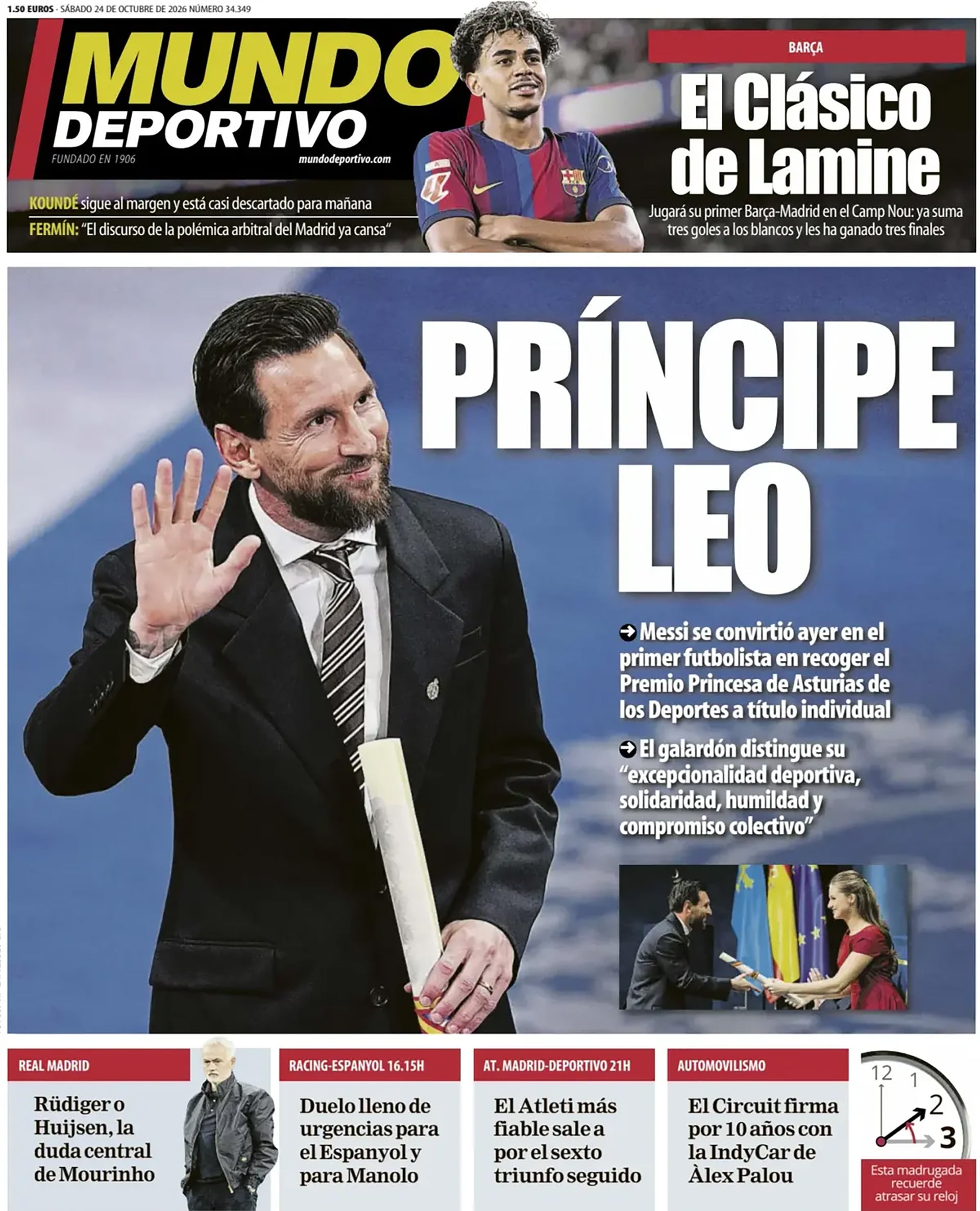 Messi, protagonista de las portadas tras recibir el Premio Princesa de Asturias