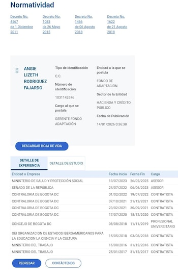 Hoja de vida apareció en