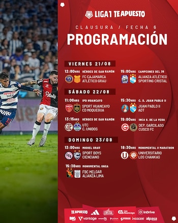 Programación de la fecha 6 del Torneo Clausura de la Liga 1 2026. - créditos: Liga 1