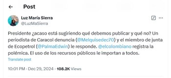 Luz María Sierra, directora de El Colombiano le contestó al presidente Petro - crédito @LuzMaSierra