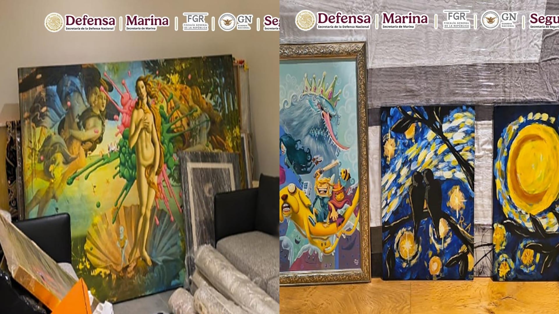 Las obras de arte incautadas en los allanamientos en domicilios vinculados a Wedding (Foto: Secretaría de Seguridad y Protección Ciudadana)