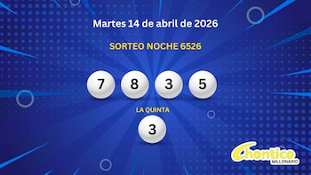 Los cinco números ganadores del último sorteo del Chontico Noche del martes 14 de abril de 2026. (Infobae)