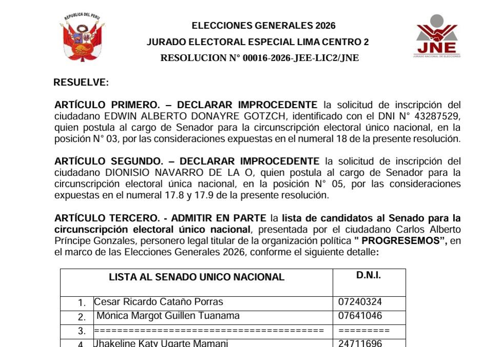 JEE rechaza candidatura de Edwin Donayre