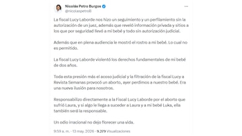 Nicolás Petro afirmó que la responsable de la perdida de su hijo es la fiscal Laborde - crédito @nicolaspetroB/X