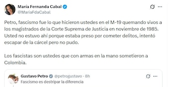 María Fernanda Cabal respondió a Gustavo Petro por polémica sobre el fascismo - @MariaFdaCabal/X