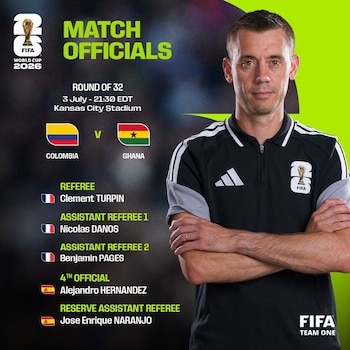 El árbitro con experiencia en instancias decisivas de la Champions League, será el encargado de impartir justicia entre "Cafeteros" y "Black Stars"-crédito FIFA