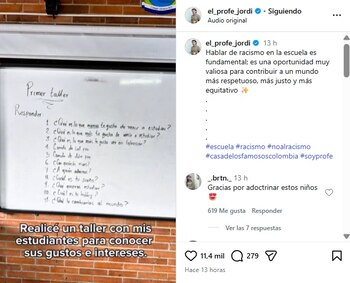 El profesor compartió en su cuenta de Instagram el motivo que lo llevó a dar una clase de racismo a sus alumnos - crédito @el_profe_jord/IG