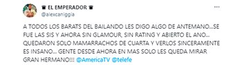 El tweet de Alex Caniggia