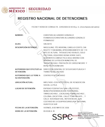 Ficha de registro de su detención. Crédito: RND.