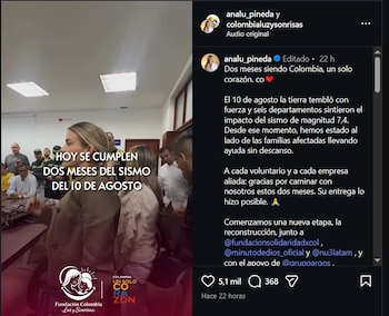 La campaña 'Colombia, un Solo Corazón' benefició a más de 48.000 personas en los dos meses posteriores al sismo - crédito analu_pineda / Instagram