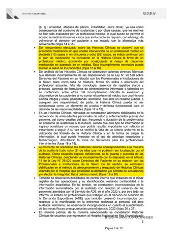 Una de las fojas de la auditoria de la SIGEN realizada durante la gestión de Alberto Fernández sobre el Hospital Laura Bonaparte