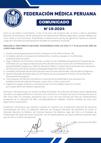 Comunicado de la federación peruana