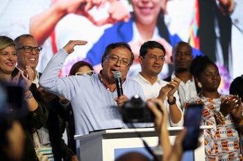 Colombia's presidential candidate Gustavo Petro speaks after winning the referendum vote for the Historic Pact coalition, in Bogota, Colombia March 13, 2022. REUTERS/Luisa Gonzalez
