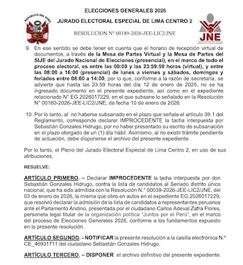 JEE admite tacha contra la