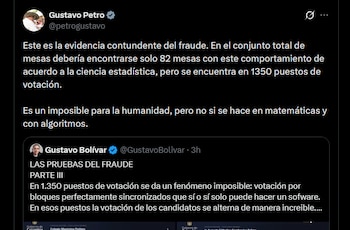 El presidente saliente pidió una investigación sobre una posible manipulación digital que habría alterado los resultados presidenciales que dieron como ganador a Abelardo de la Espriella - crédito X