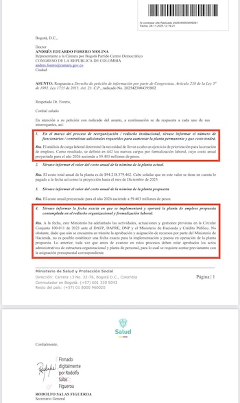 Ministerio de Salud le contestó