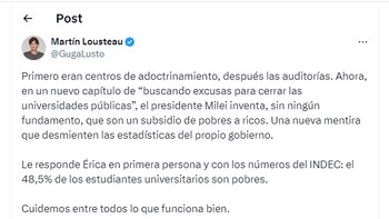 Tuit del senador Martín Lousteau, de Juntos por el Cambio