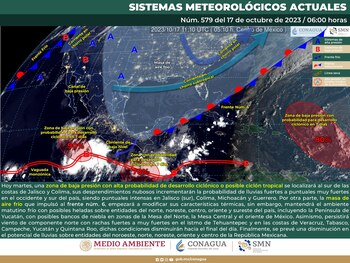 Sistemas meteorológicos actuales en México, 17 de octubre.
