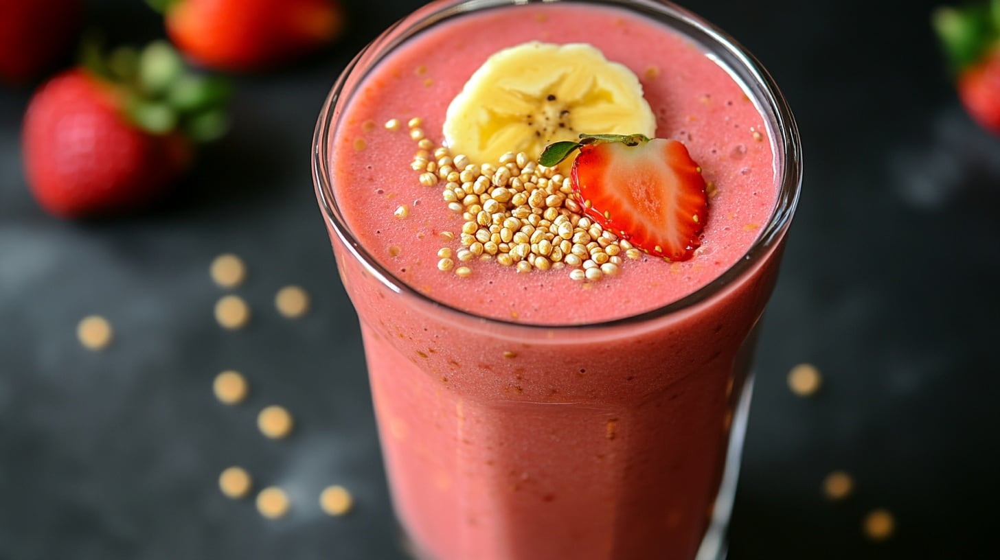 Licuado de plátano y fresa con amaranto, una bebida nutritiva que combina energía vegetal, sabor frutal y textura suave. - (Imagen Ilustrativa Infobae)