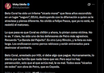 Vicky Dávila - crédito @VickyDavilaH/X