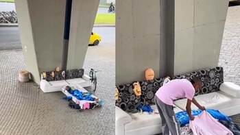 El habitante de calle fue captado mientras organizaba su espacio de descanso - crédito _reggaetondeporteshouse/Instagram