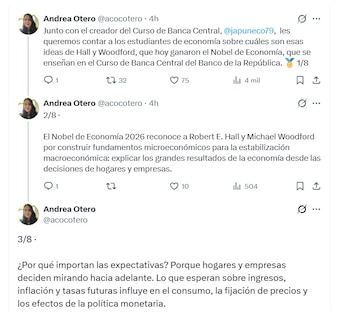 Andrea Otero, investigadora del Departamento de Estudios de Política Económica (Depe) del Banco de la República, dijo que los hogares y empresas deciden mirando hacia adelante - crédito @AcoCotero/X