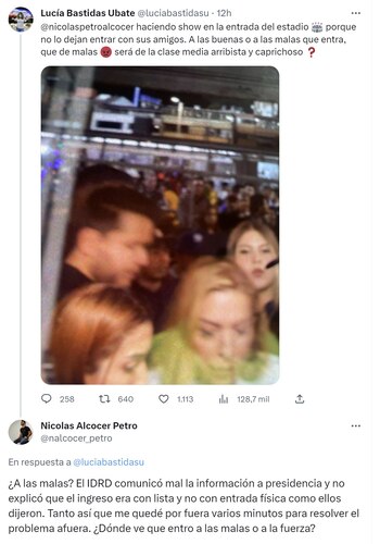 Lucía Bastidas dice que Nicolás Alcocer hizo show a la entrada del estadio el Campín