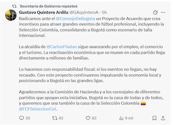 El Instituto Distrital de Recreación y Deporte (IDRD) certificará los eventos deportivos elegibles a los beneficios tributarios - crédito Gustavo Quintero/X