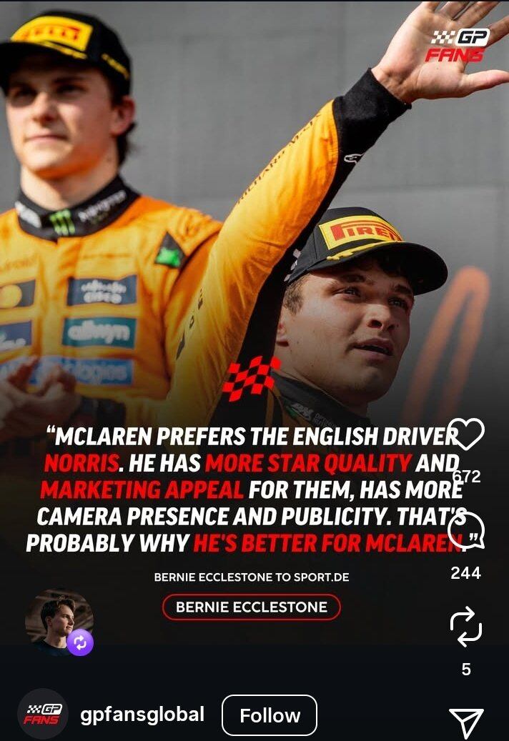 La polémica publicación que reposteó la cuenta oficial de Piastri en Instagram