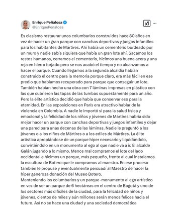 Trino de Peñalosa criticando recuperación