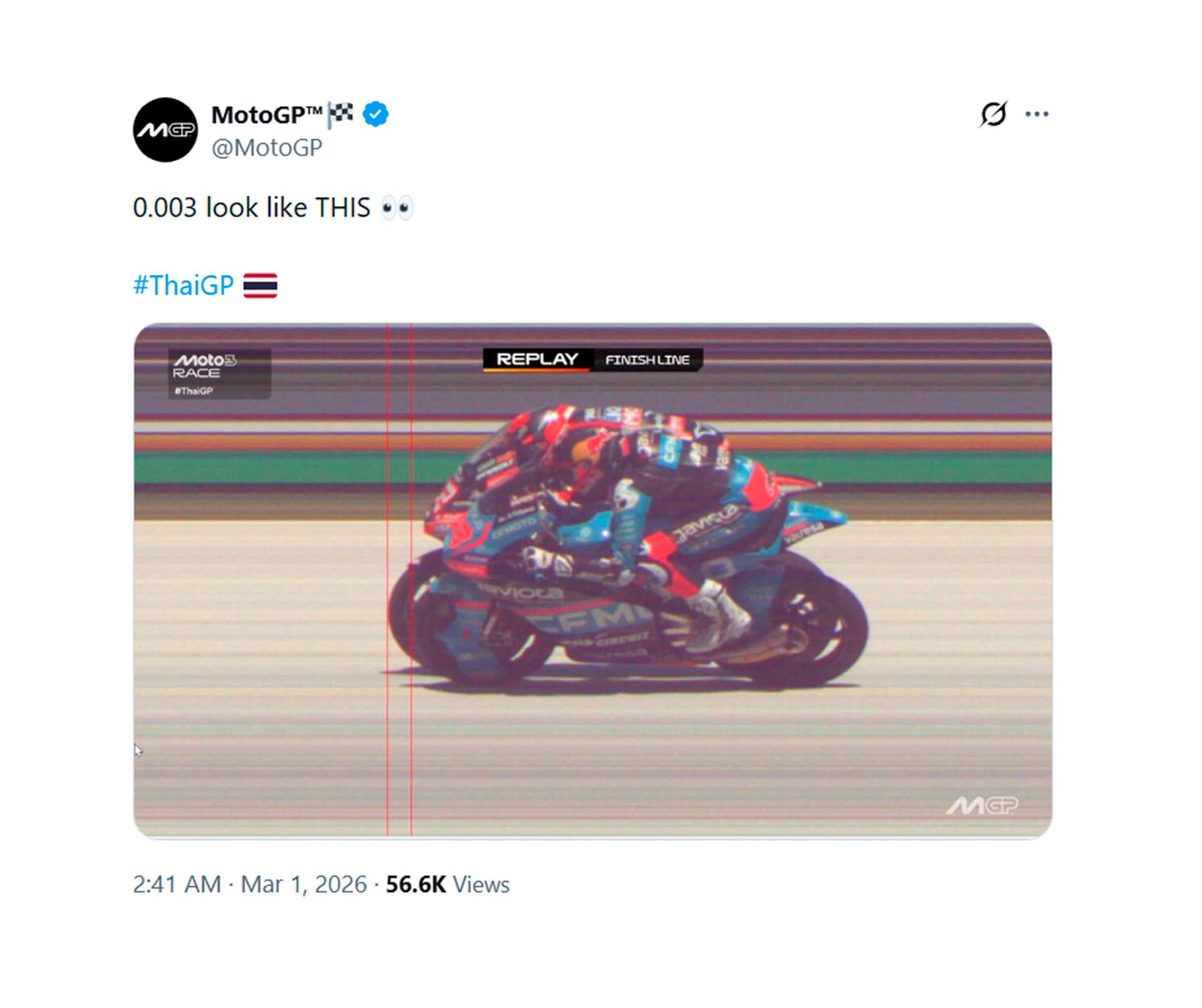 Así se corroboró la victoria de Almansa ante Quiles (Foto: @MotoGP)