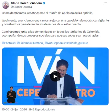 Gloria Flórez reconoció la victoria de Abelardo de la Espriella y prometió una oposición vigilante y constructiva - crédito @GloriaFlorezSI/X