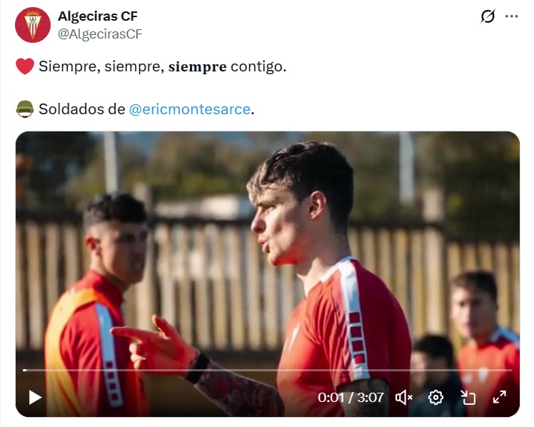 La publicación del Algeciras CF para Eric Montes (imagen de X)