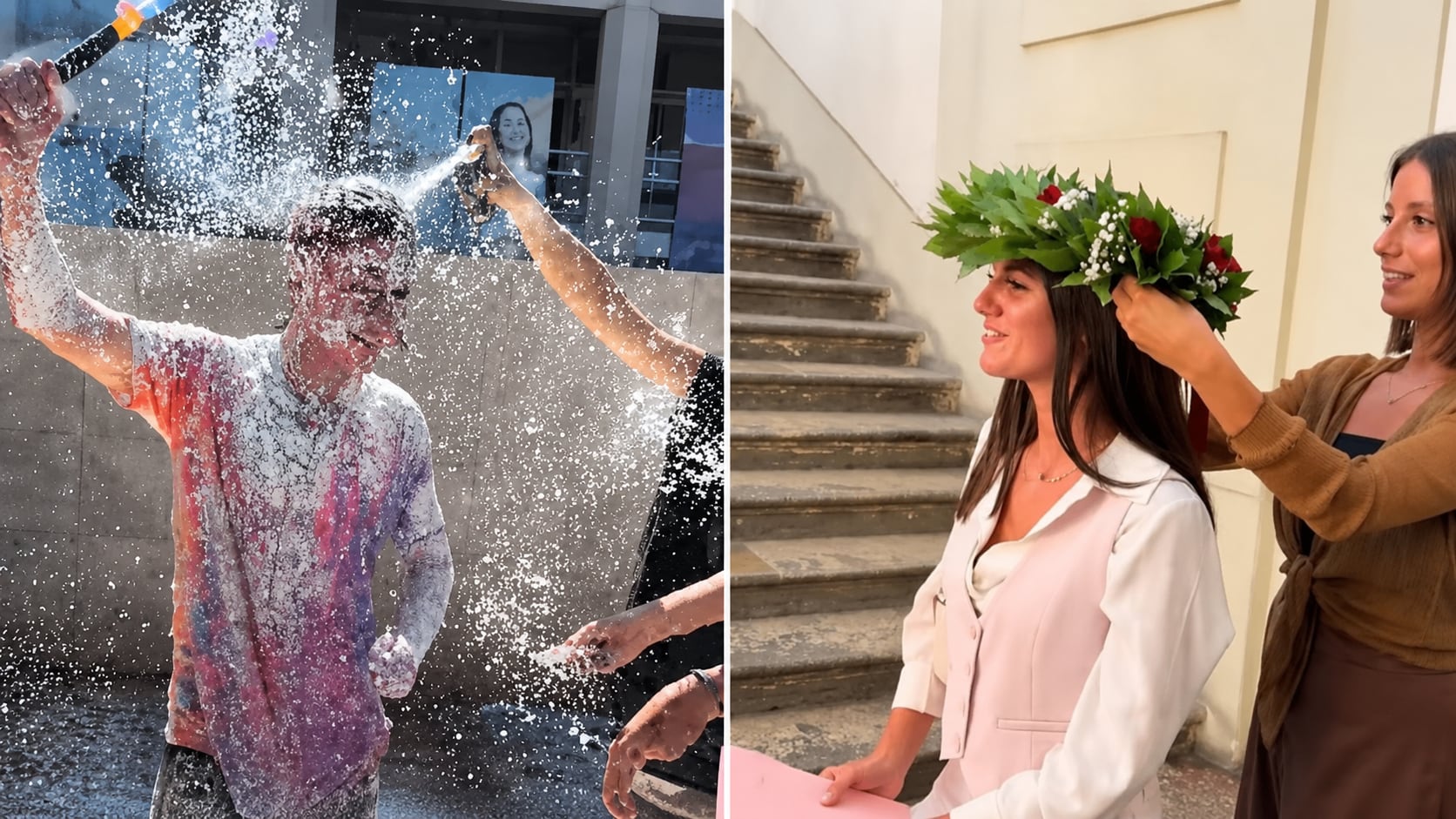 La corona de laurel es uno de los símbolos centrales de la “laurea” italiana (TikTok: @juan.navarrop)