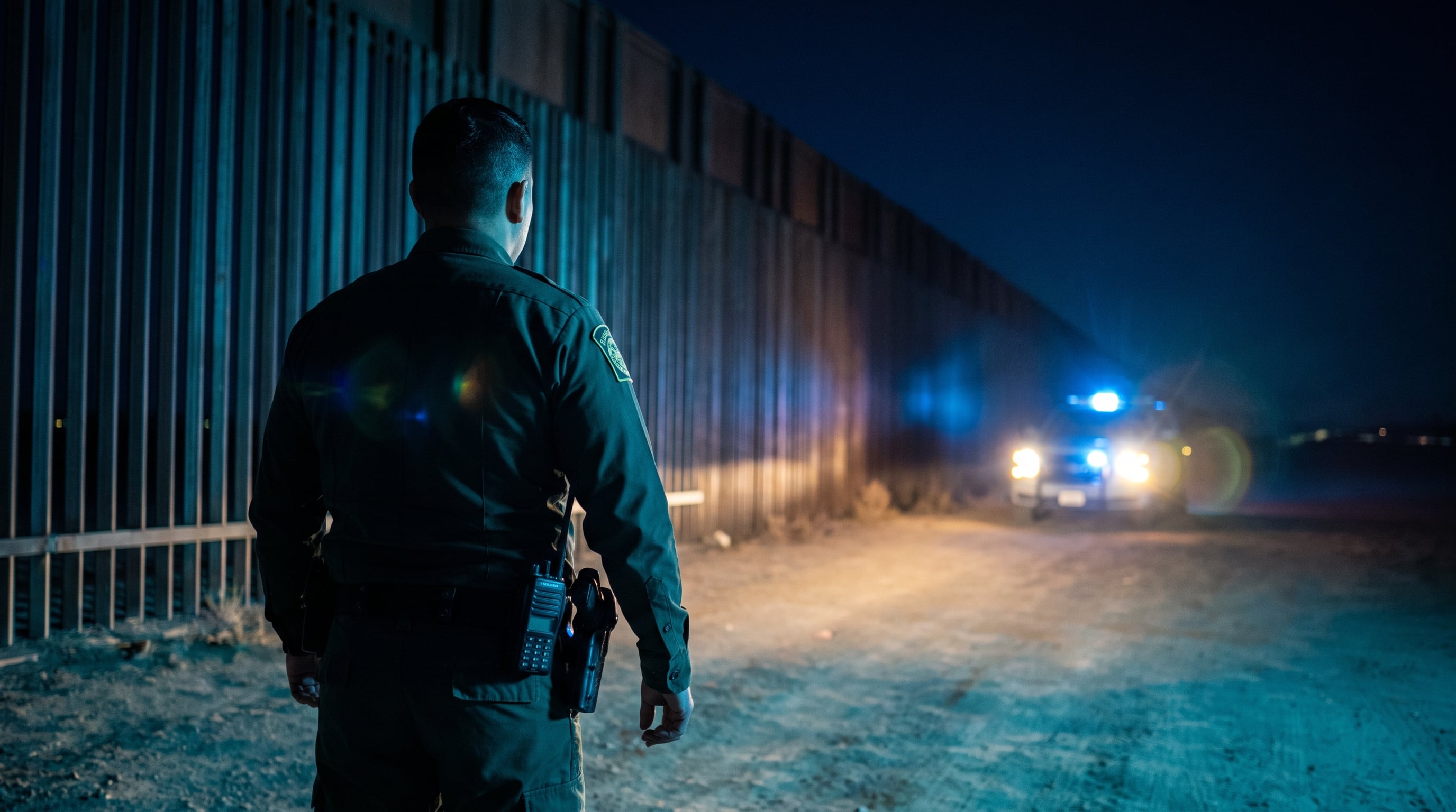 Un agente fronterizo vigila durante la noche la cerca divisoria entre México y Estados Unidos cerca de Reynosa y McAllen. (Imagen Ilustrativa Infobae)