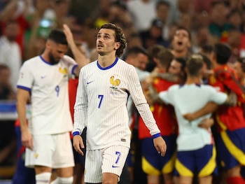 Griezmann en su último partido con su seleccionado en un torneo oficial cuando Francia perdió en las semifinales de la Euro 2024 ante España (REUTERS/Lisi Niesner)